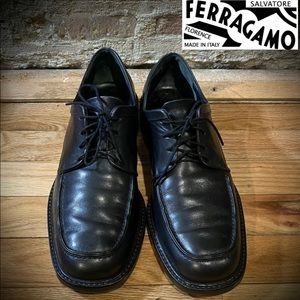 Salvatore Ferragamo Mens Black  Apron Toe Derby Sz US 9.5 D  Made In Italy